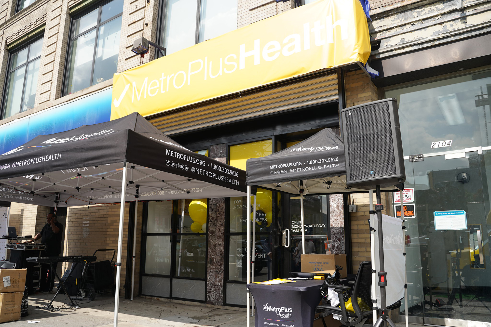 A MetroPlusHealth office with event equipment in front