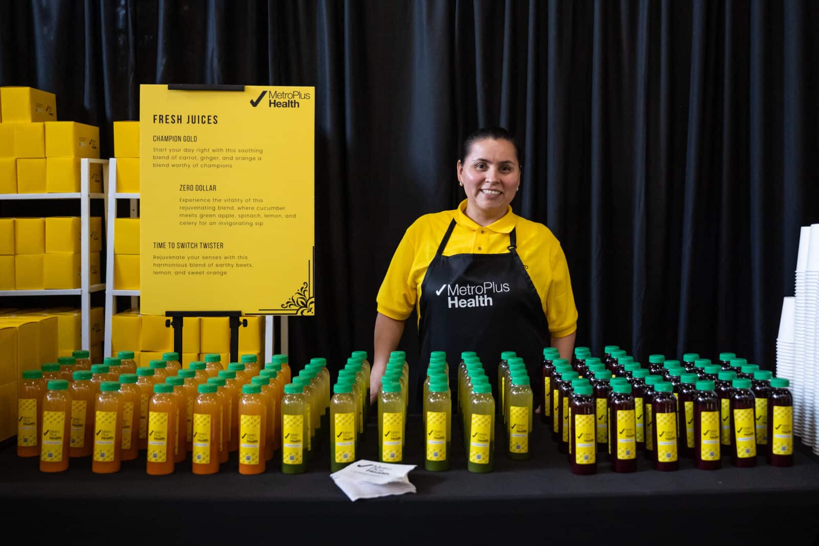 Healthy food and drink options offered at the MetroPlusHealth Gold Plan open enrollment event.