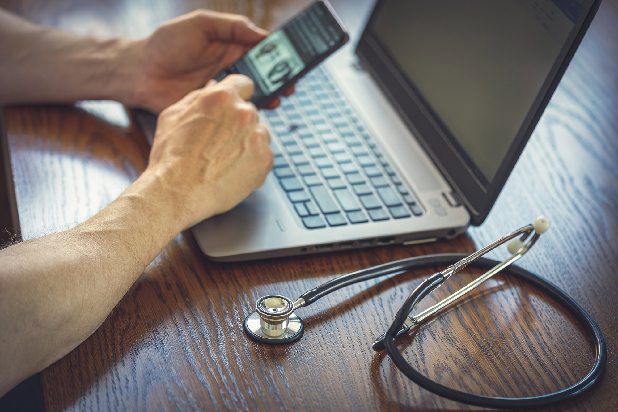 Telemedicine, doctor giving remote advice and diagnose