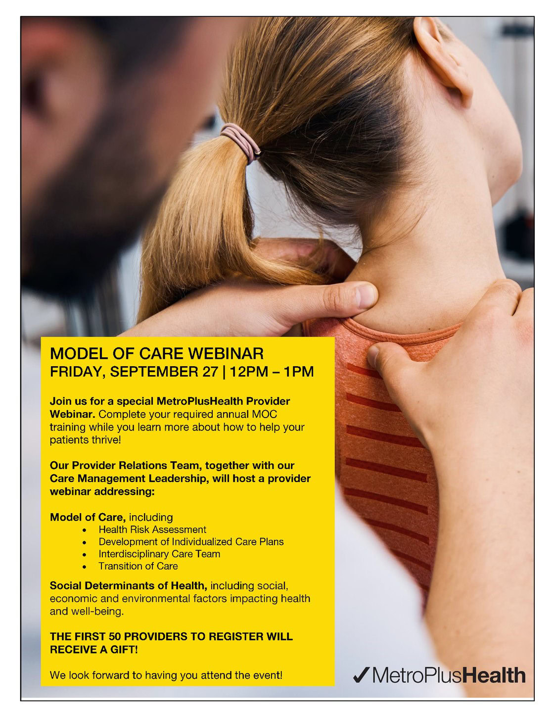 MetroPlusHealth Model of Care Webinar promotional graphic for providers.